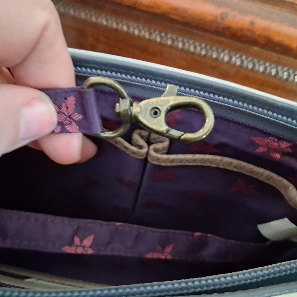 Anuschka Hand-painted Grey Leather Shoulder Bag Lion Flowers - Picture 14 of 17